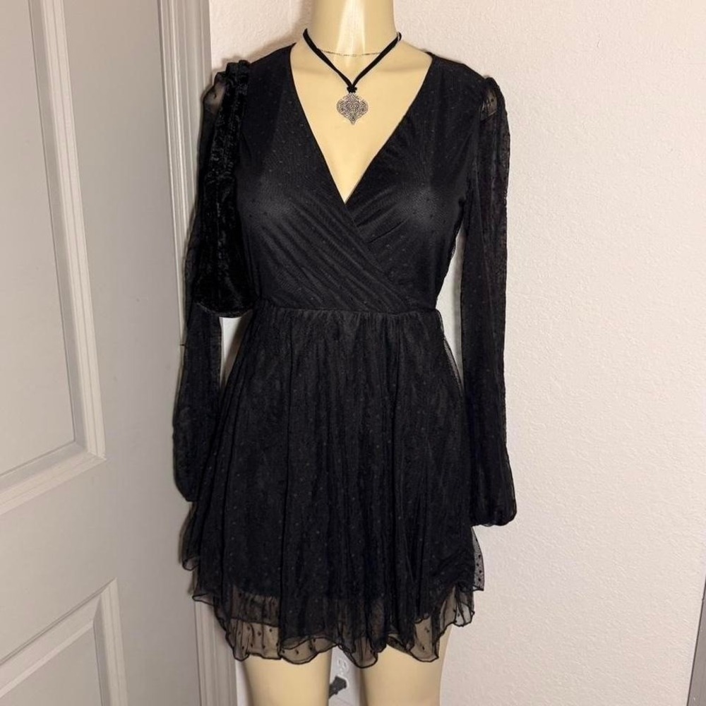 Allison and Kelly Black dotted mesh dress